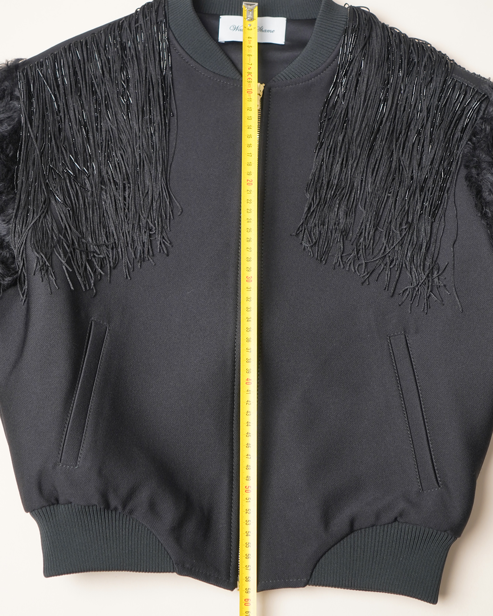 Walk of Shame Beaded & Chenille Fringe Faux Fur Sleeve Bomber Jacket
