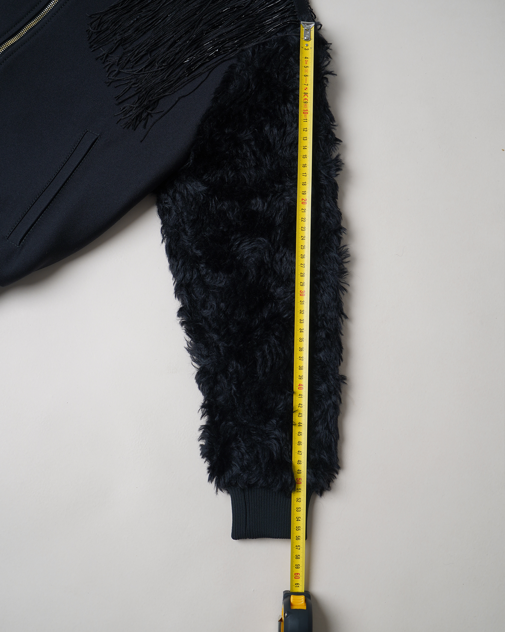 Walk of Shame Beaded & Chenille Fringe Faux Fur Sleeve Bomber Jacket