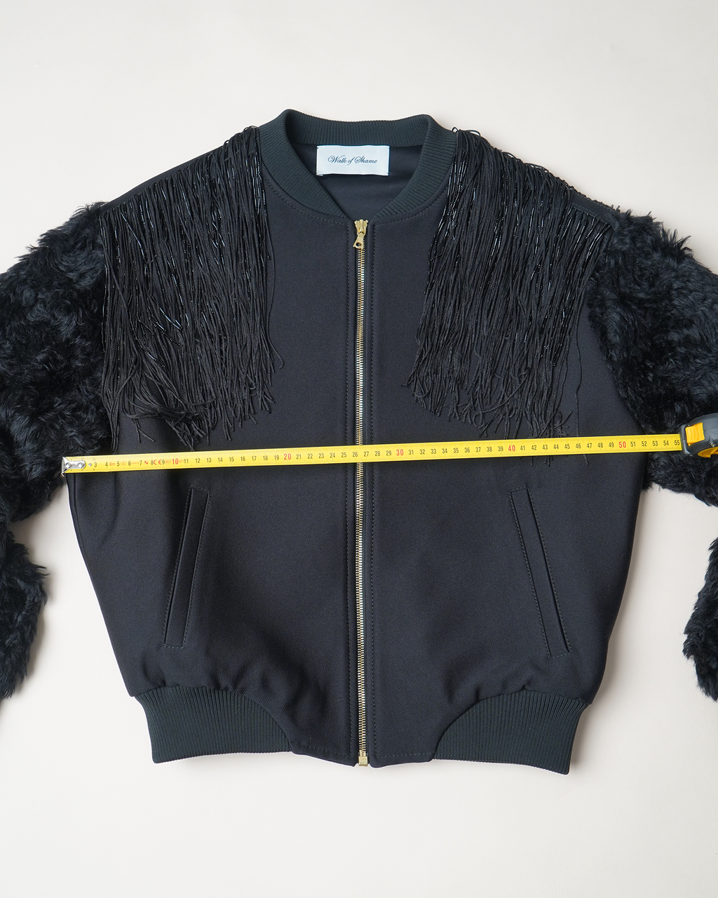 Walk of Shame Beaded & Chenille Fringe Faux Fur Sleeve Bomber Jacket