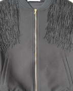 Walk of Shame Beaded & Chenille Fringe Faux Fur Sleeve Bomber Jacket