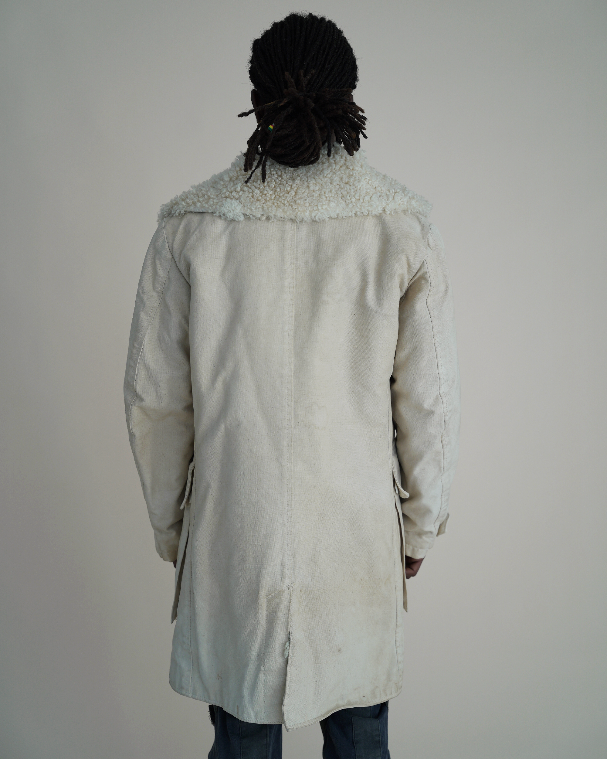 Vintage 1940s Örebro Swedish Military-Style “Livpäls” Canvas Sheepskin Parka