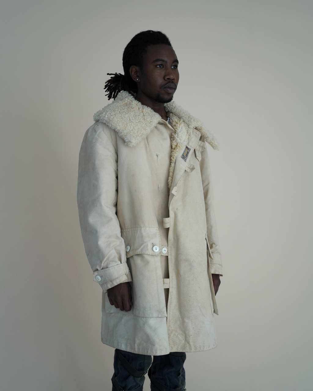 Vintage 1940s Örebro Swedish Military-Style “Livpäls” Canvas Sheepskin Parka