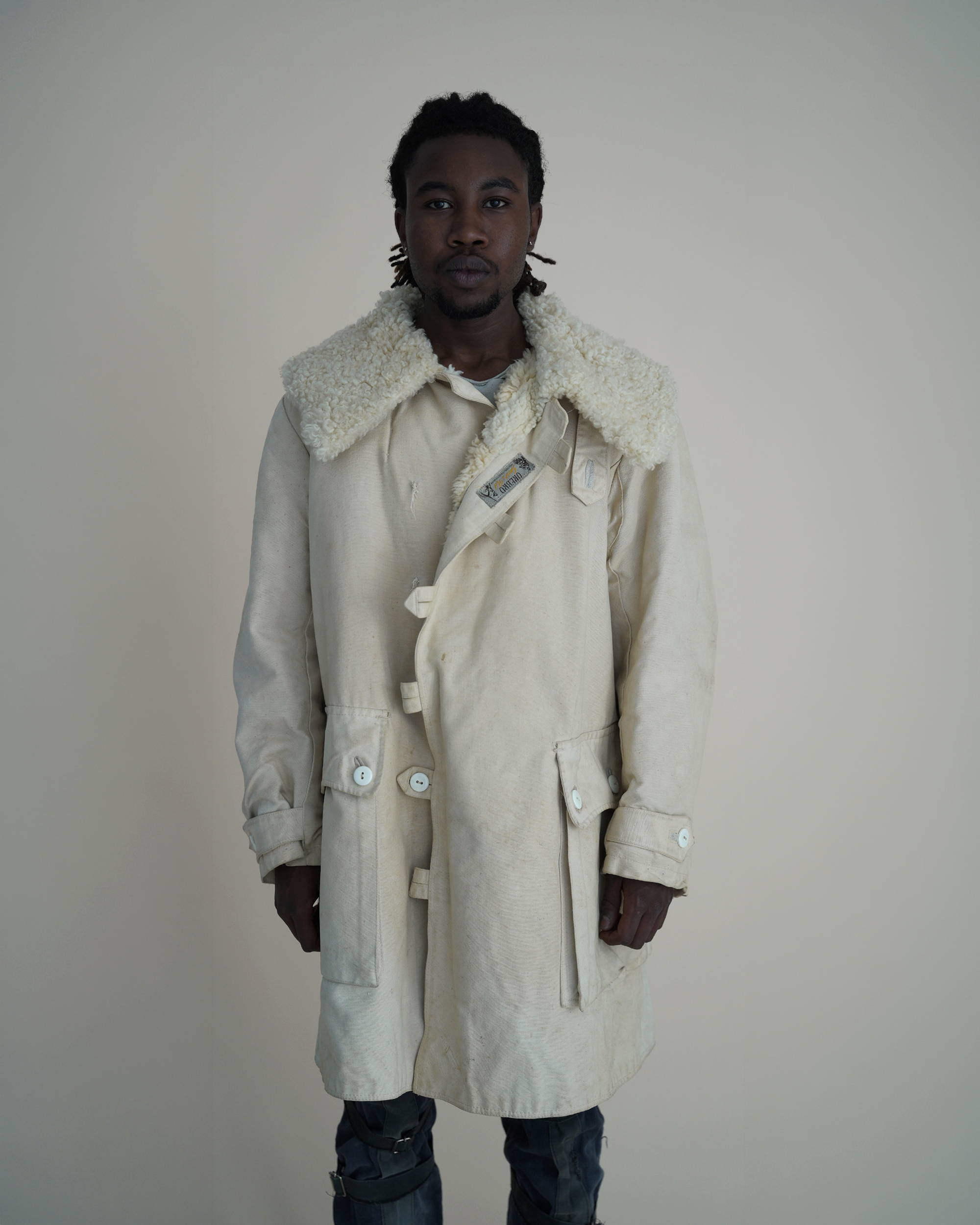 Vintage 1940s Örebro Swedish Military-Style “Livpäls” Canvas Sheepskin Parka