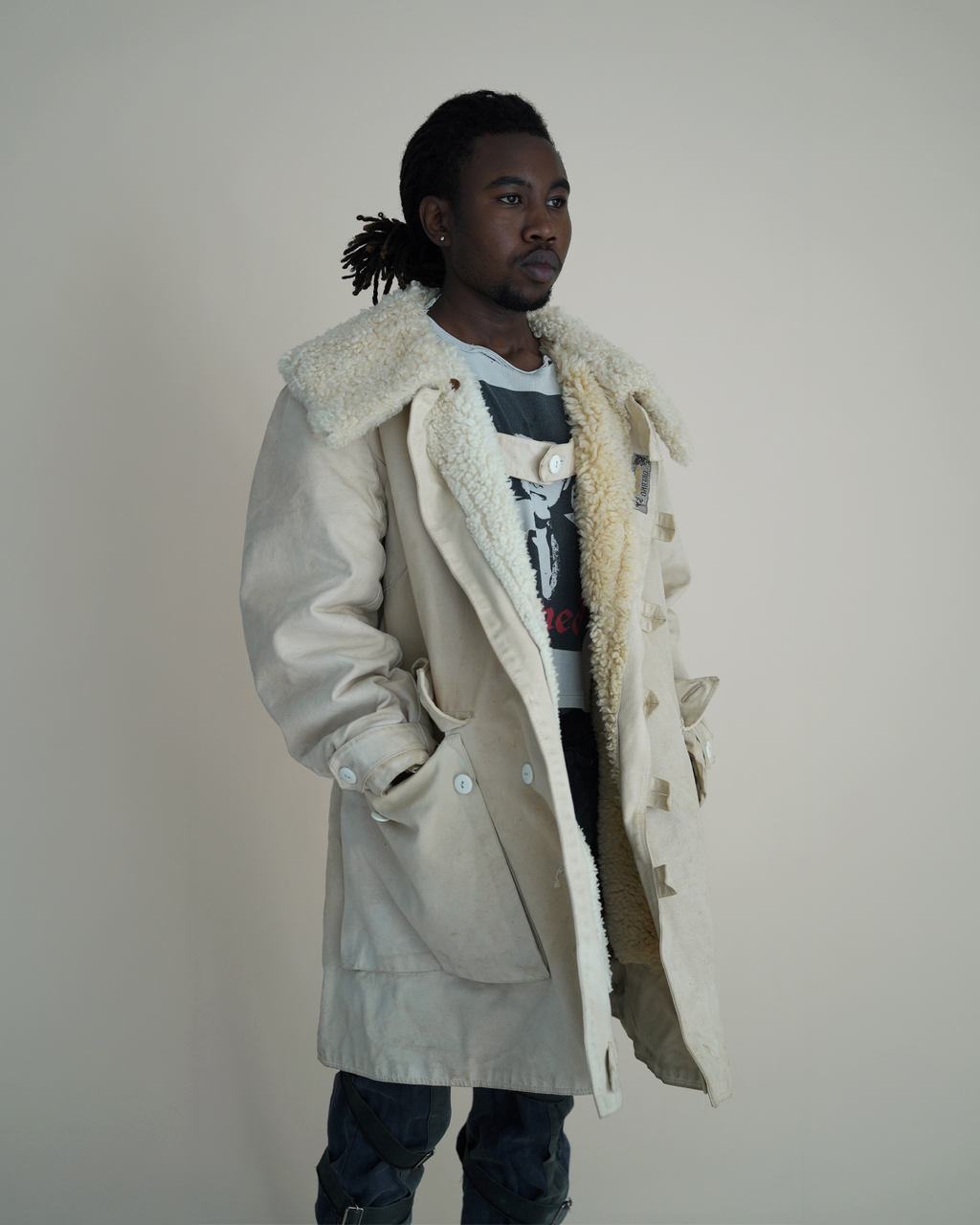 Vintage 1940s Örebro Swedish Military-Style “Livpäls” Canvas Sheepskin Parka