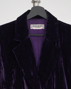 Yves Saint Laurent Rive Gauche purple crinkled/striated velvet skirt suit