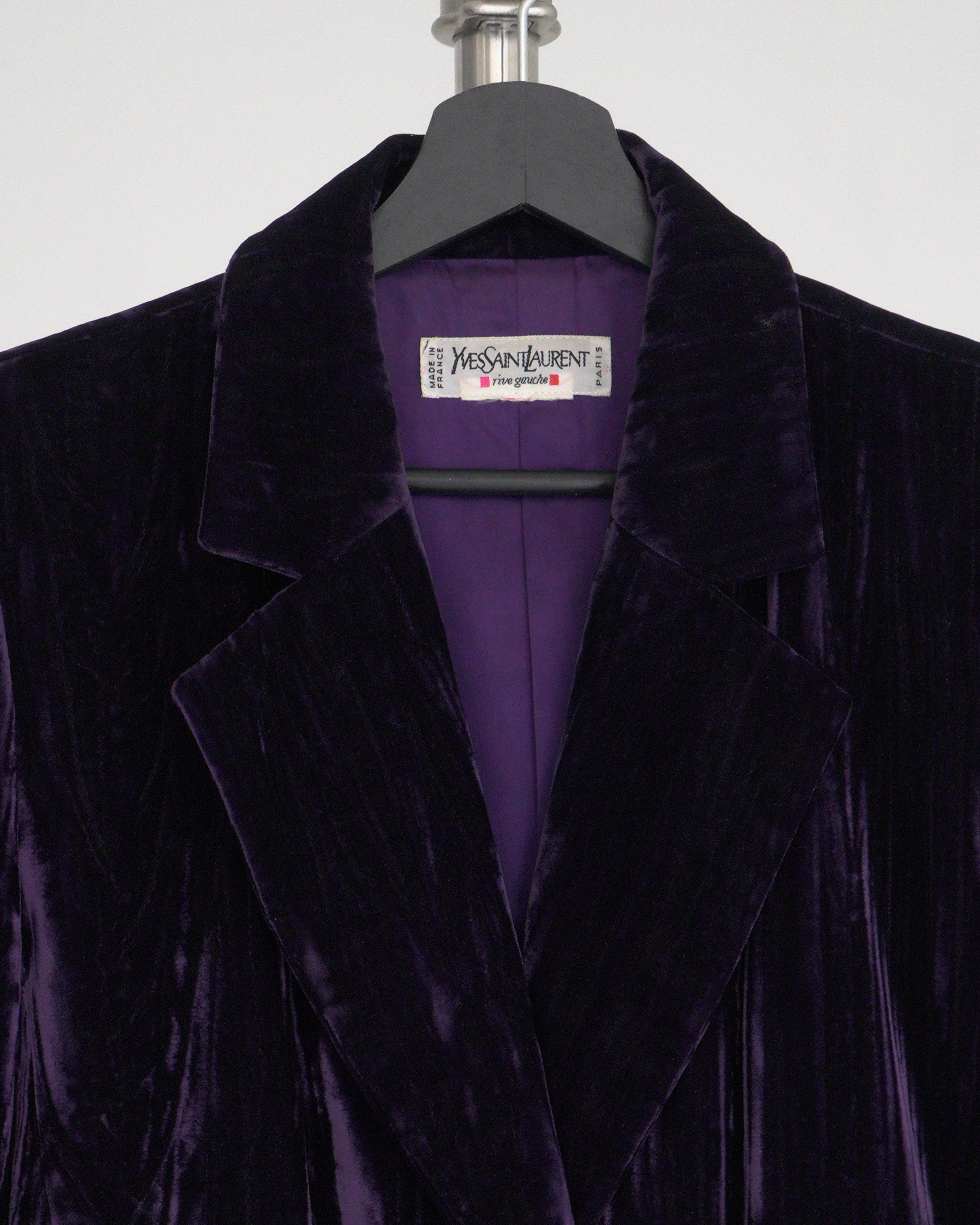 Yves Saint Laurent Rive Gauche purple crinkled/striated velvet skirt suit