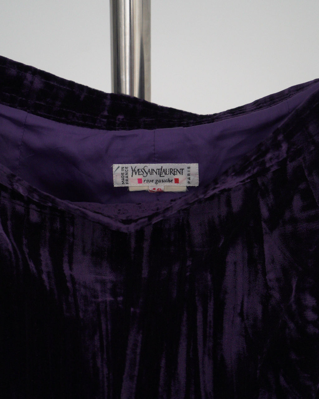 Yves Saint Laurent Rive Gauche purple crinkled/striated velvet skirt suit
