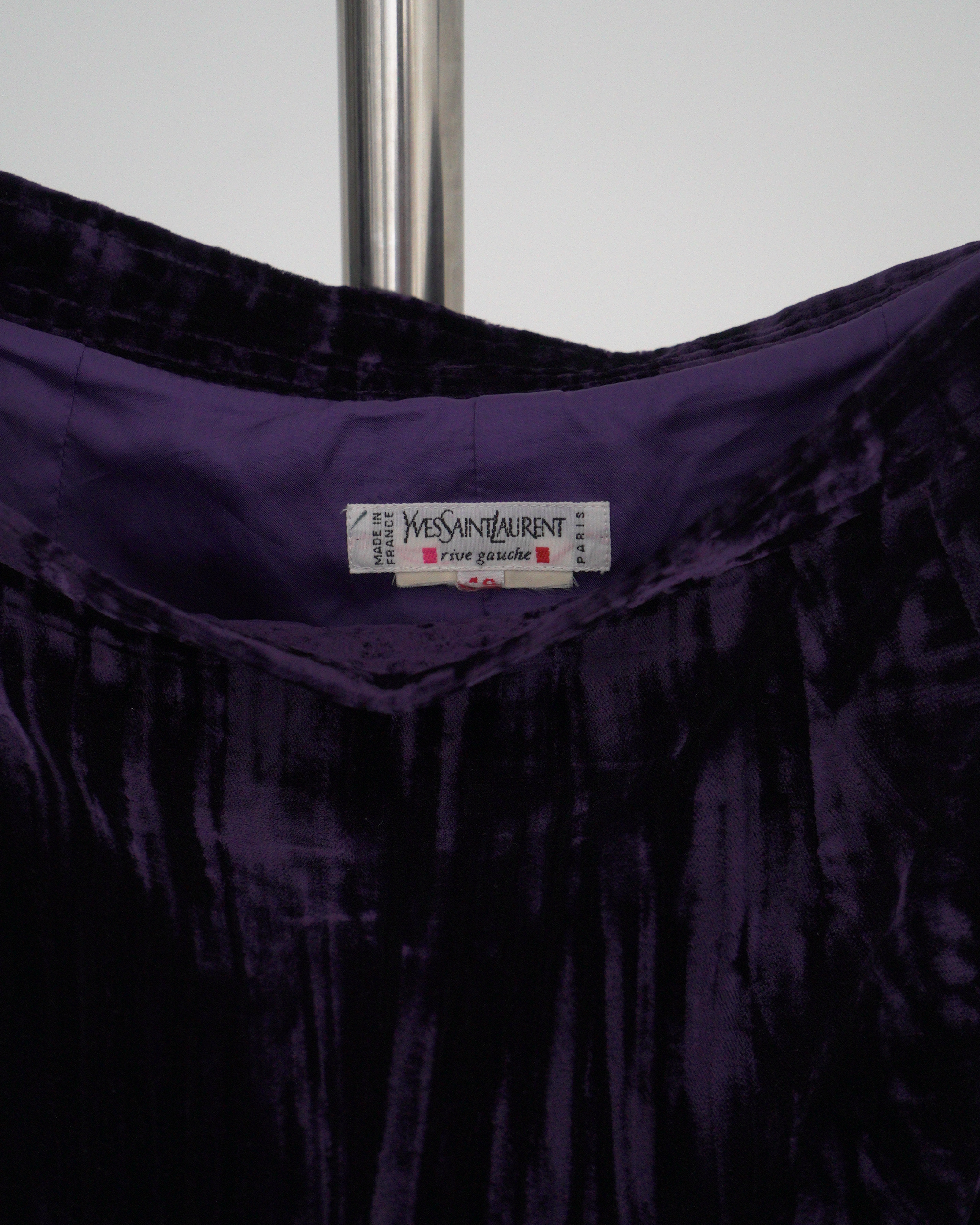 Yves Saint Laurent Rive Gauche purple crinkled/striated velvet skirt suit