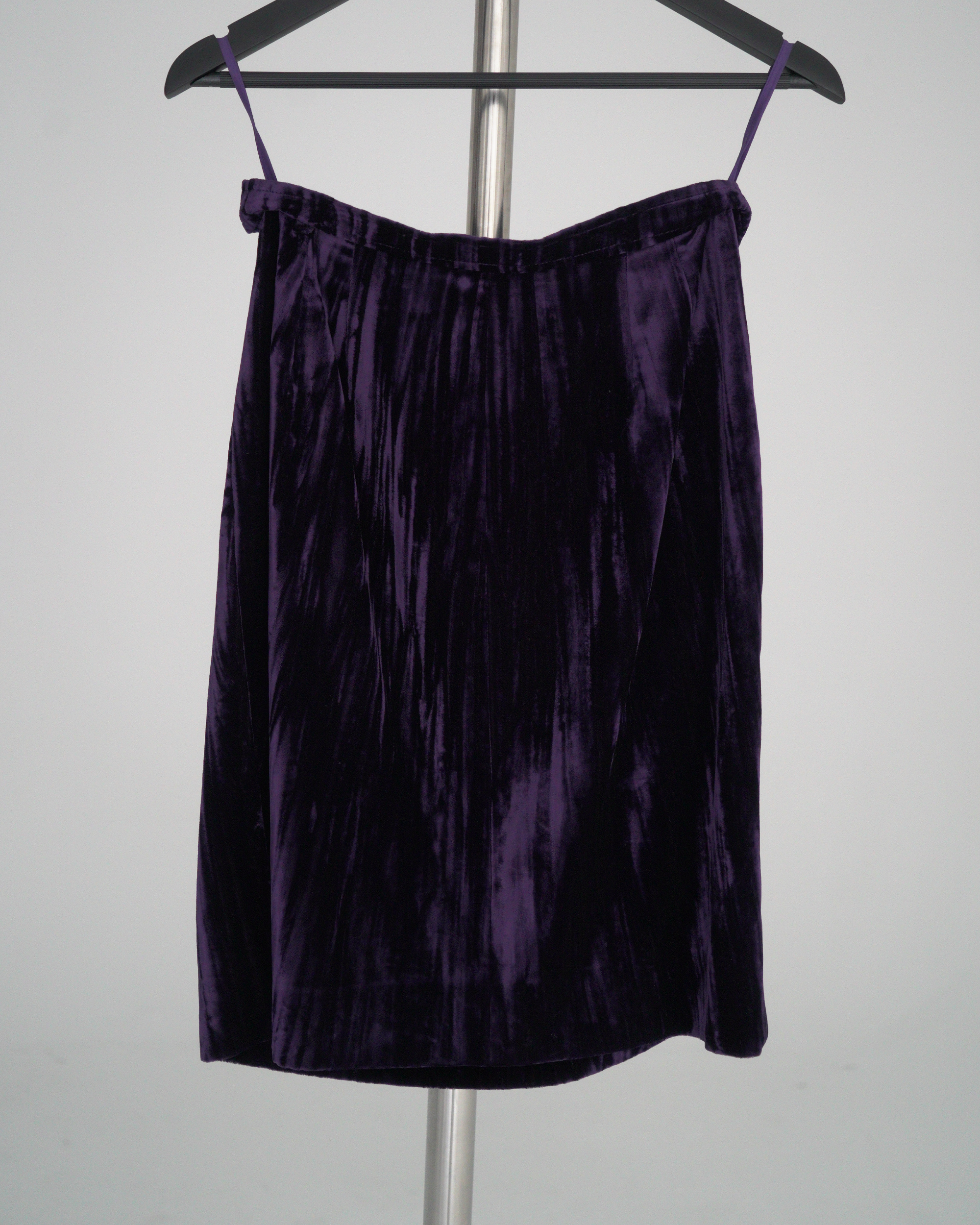 Yves Saint Laurent Rive Gauche purple crinkled/striated velvet skirt suit
