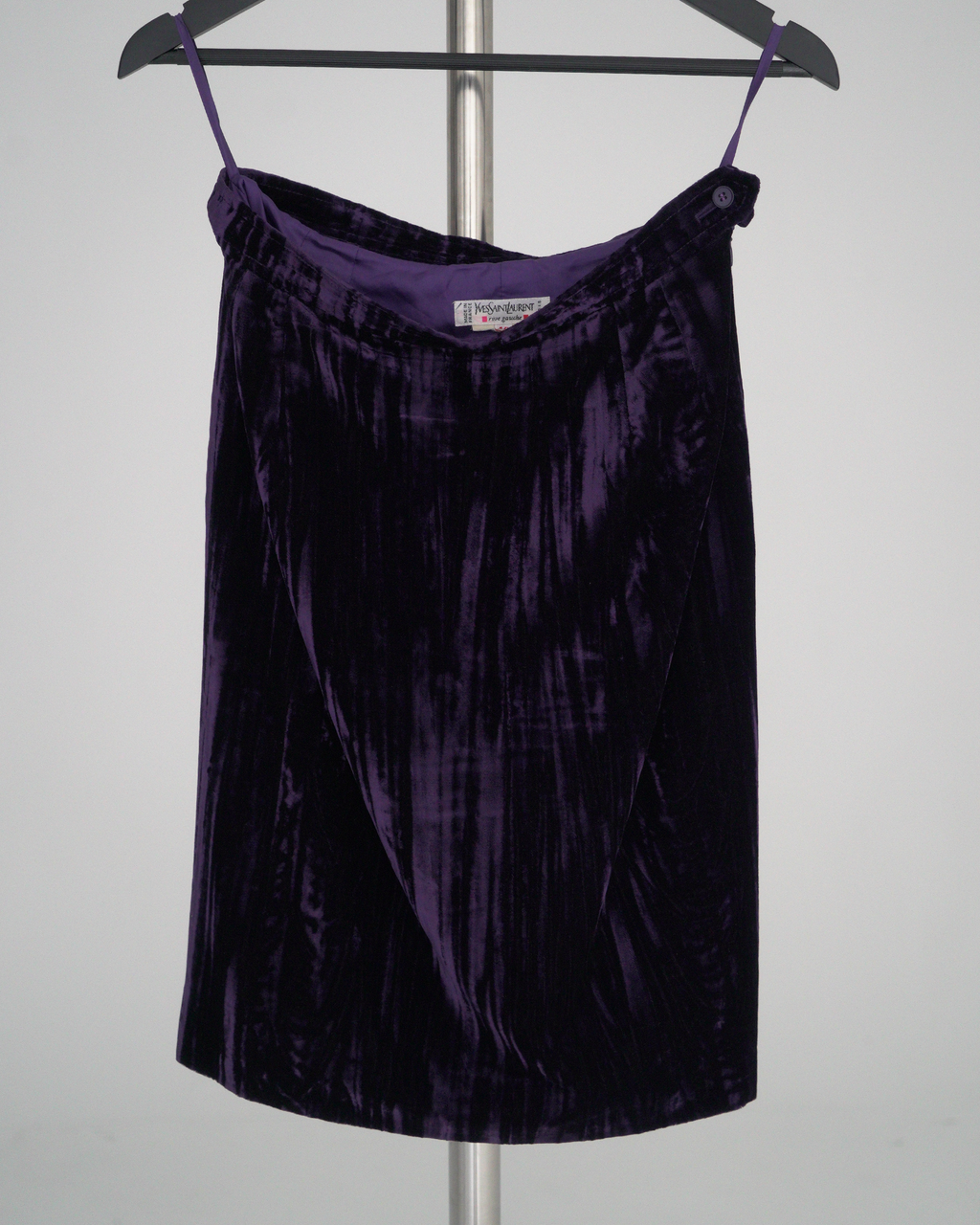 Yves Saint Laurent Rive Gauche purple crinkled/striated velvet skirt suit