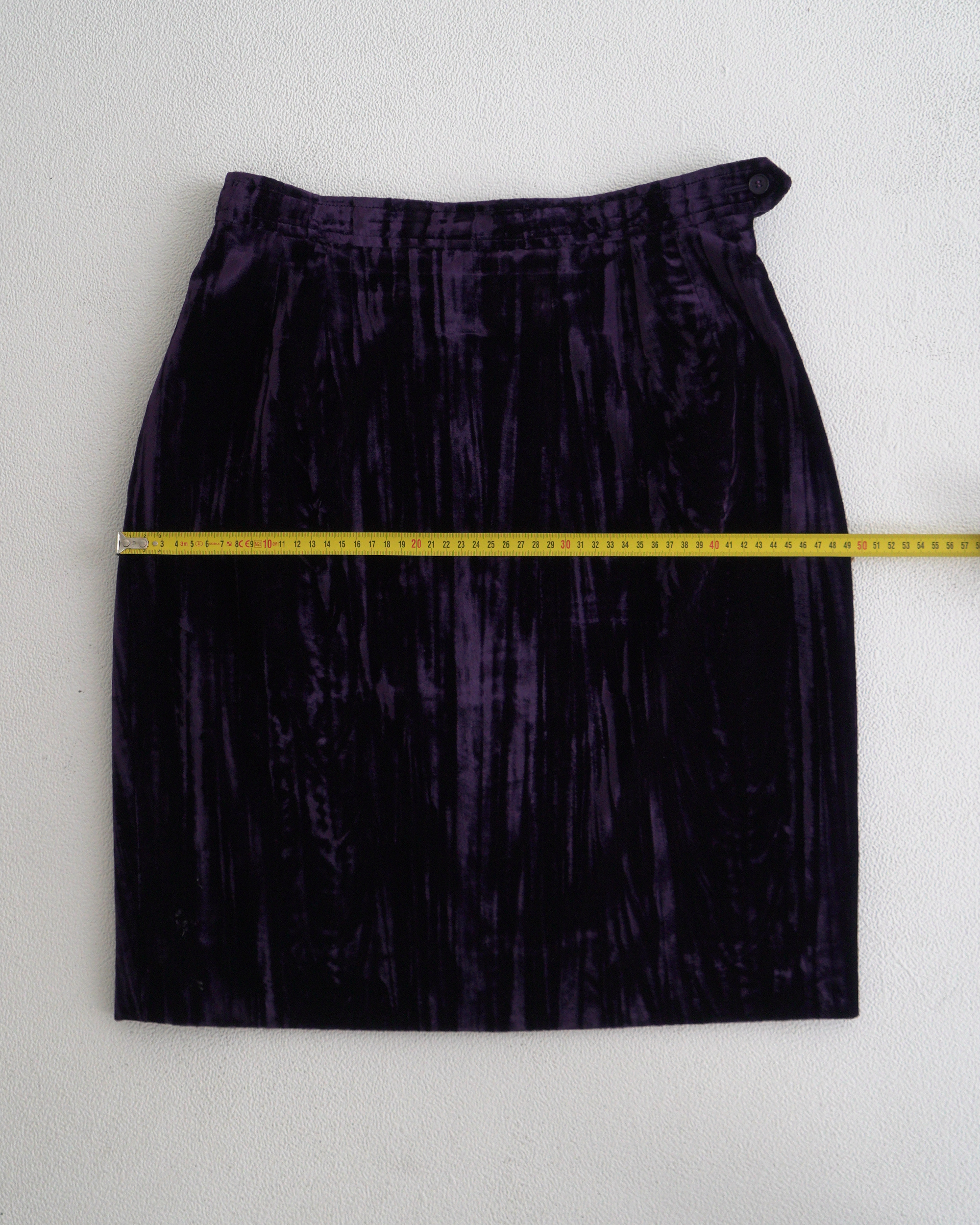 Yves Saint Laurent Rive Gauche purple crinkled/striated velvet skirt suit