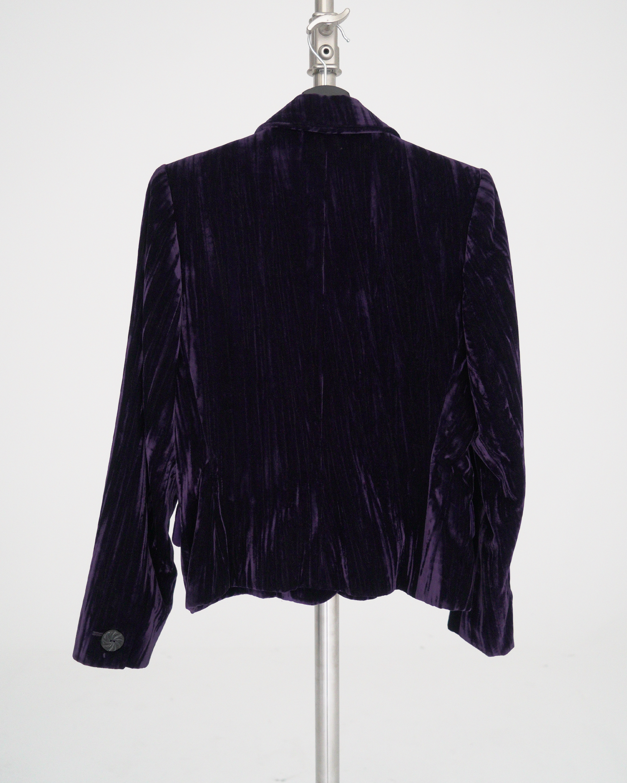 Yves Saint Laurent Rive Gauche purple crinkled/striated velvet skirt suit