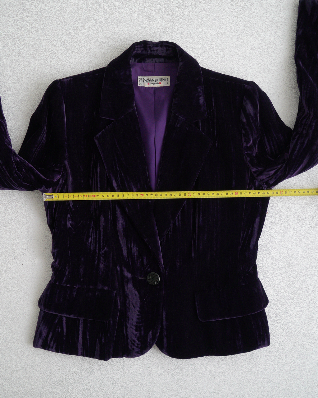 Yves Saint Laurent Rive Gauche purple crinkled/striated velvet skirt suit