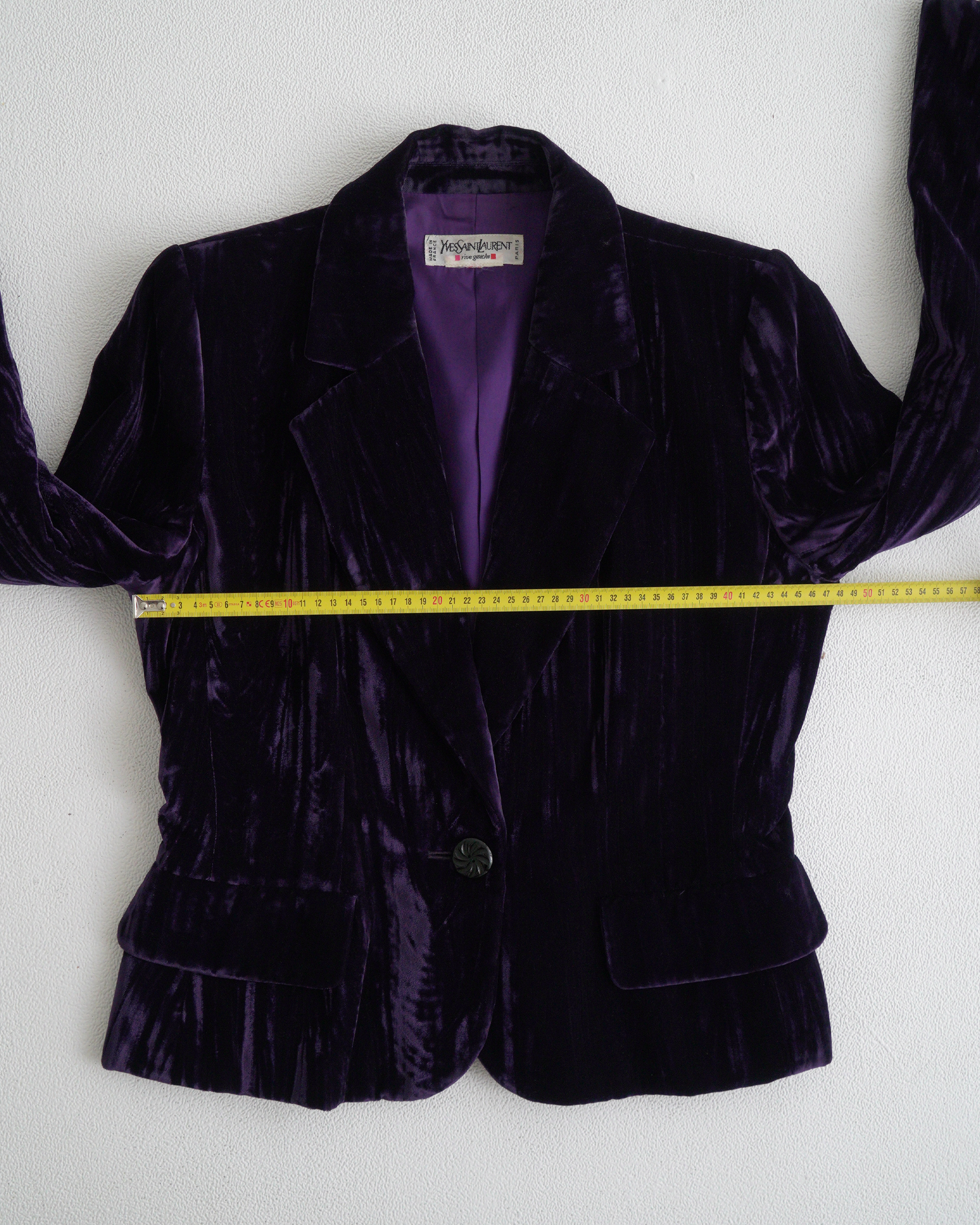 Yves Saint Laurent Rive Gauche purple crinkled/striated velvet skirt suit