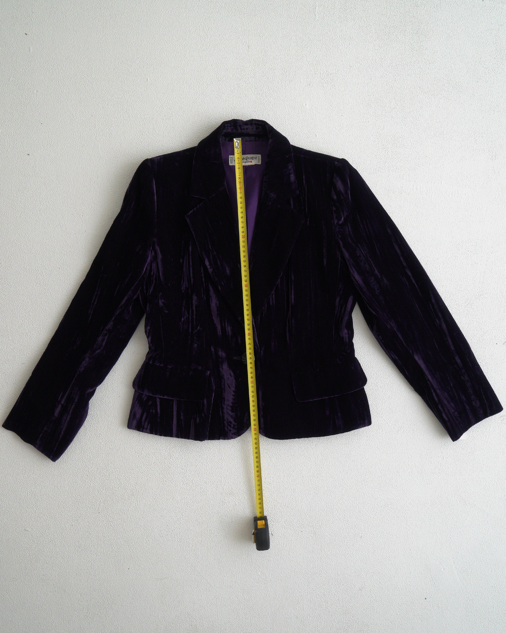 Yves Saint Laurent Rive Gauche purple crinkled/striated velvet skirt suit