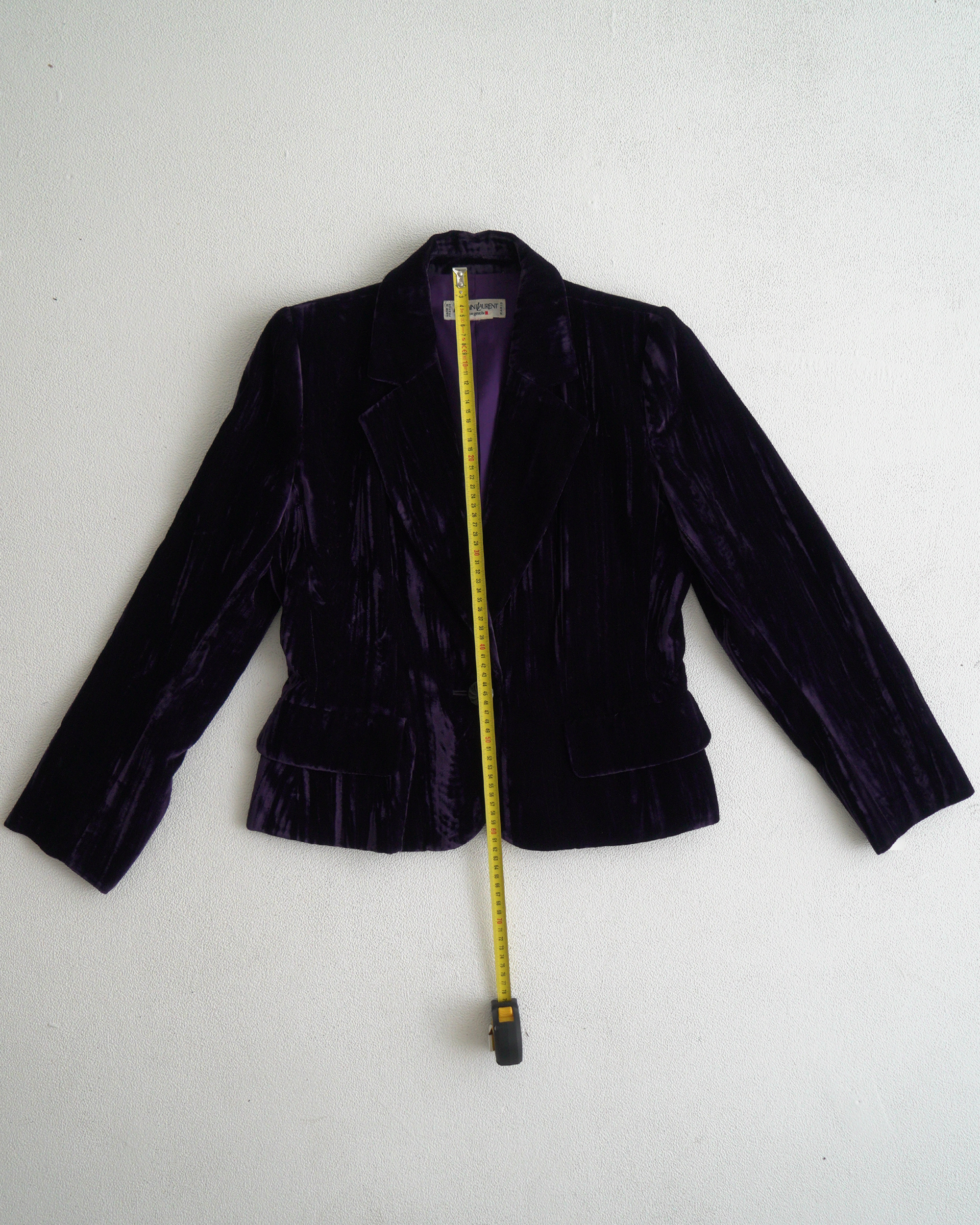 Yves Saint Laurent Rive Gauche purple crinkled/striated velvet skirt suit