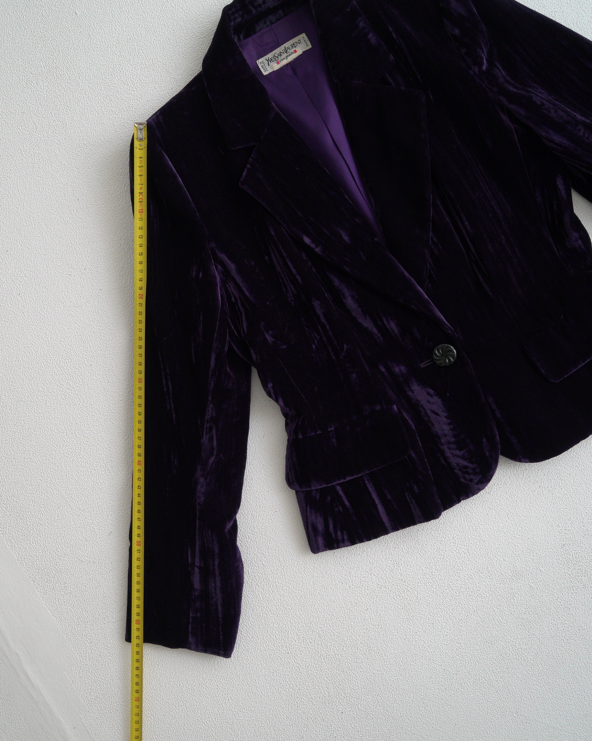 Yves Saint Laurent Rive Gauche purple crinkled/striated velvet skirt suit