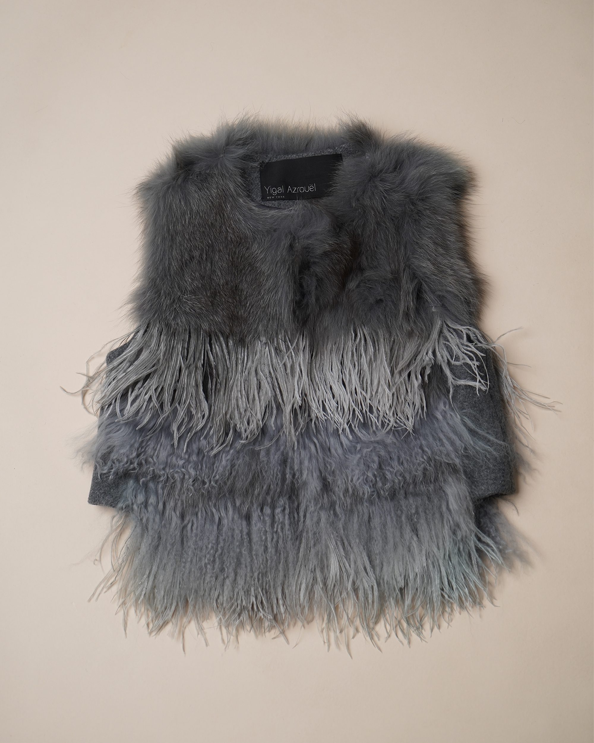 Yigal Azrouël Tiered Mixed Fur & Ostrich Feather Vest